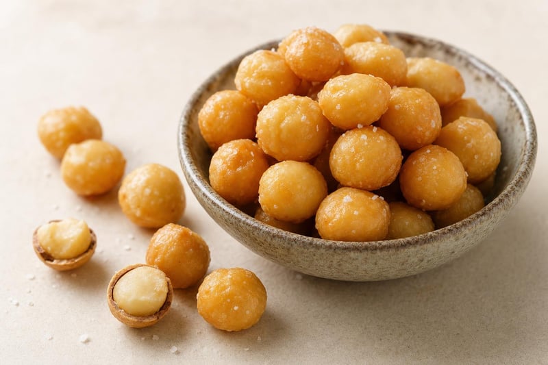 Bowl of dry-roasted salted Hawaiian macadamia nuts